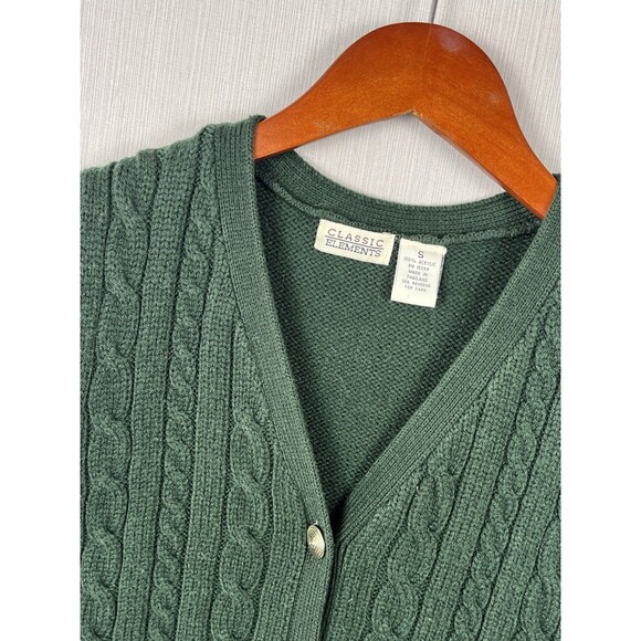 Vintage Preppy Old Money Green Cable Knit Sweater Vest Gold Buttons Small - Picture 3 of 9